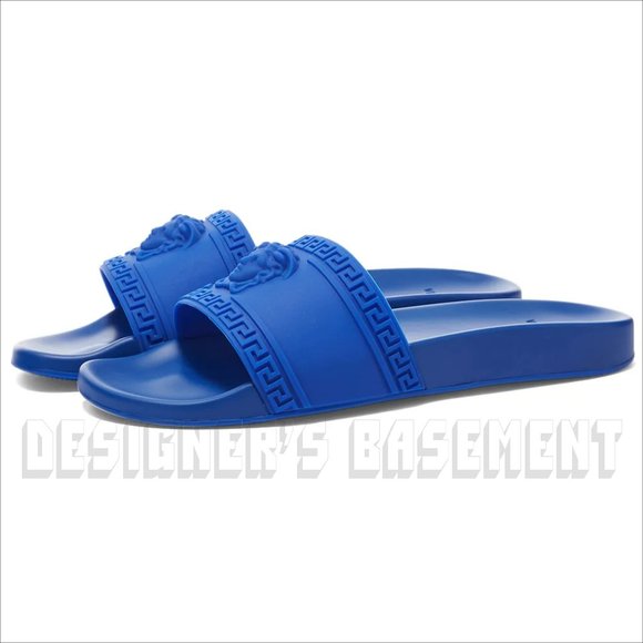 VERSACE men 42 EU - 9 US Royal Blue Rubber Medusa head FLIP-FLOP slide sandals - Picture 10 of 11